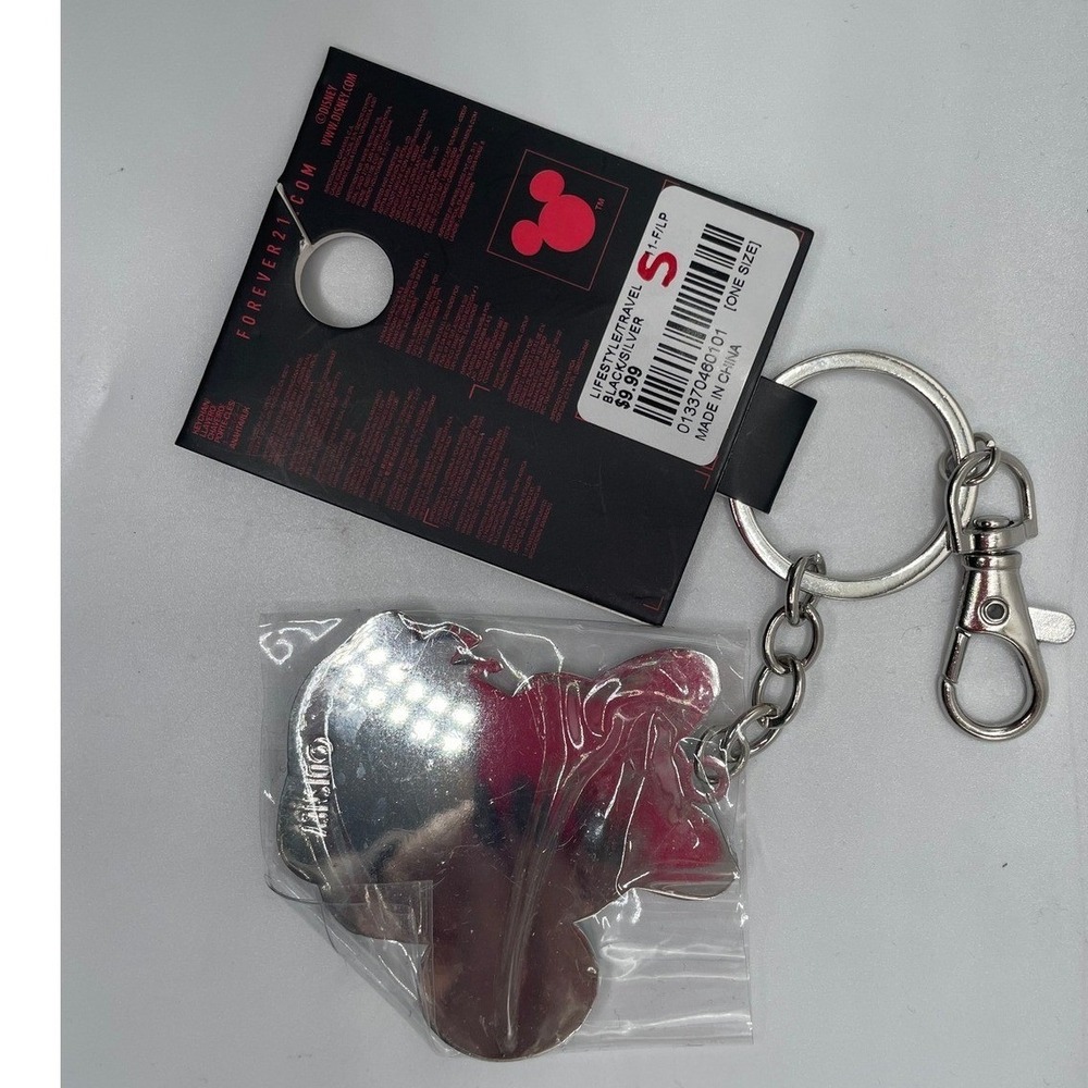 Disney Forever 21 Minnie Mouse Keychain Red Glitter Bow Silver Bag Charm NWT#937 - Picture 2 of 2